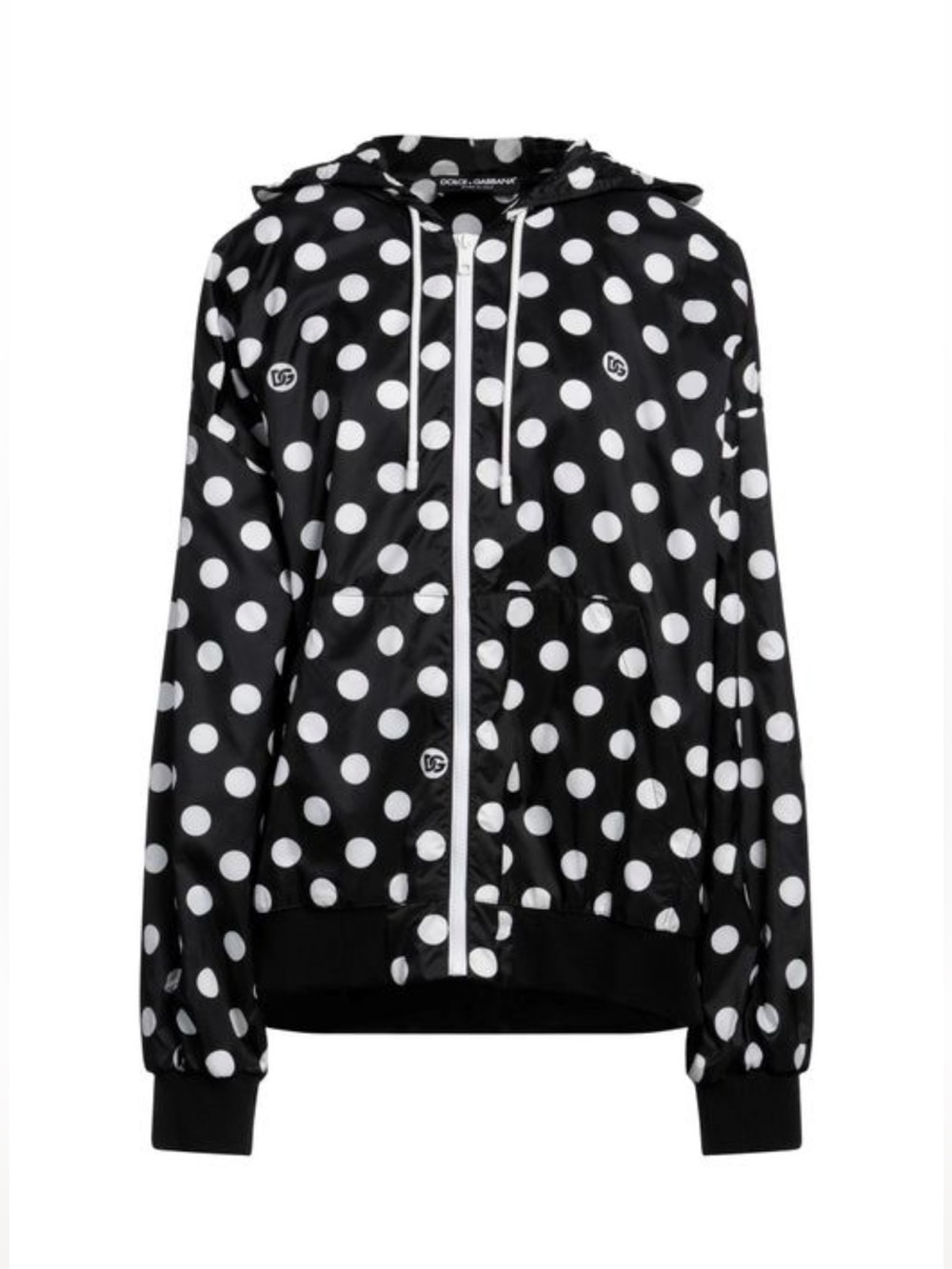 Dolce & Gabbana Black and White Polka Dot Hooded Bomber Jacket